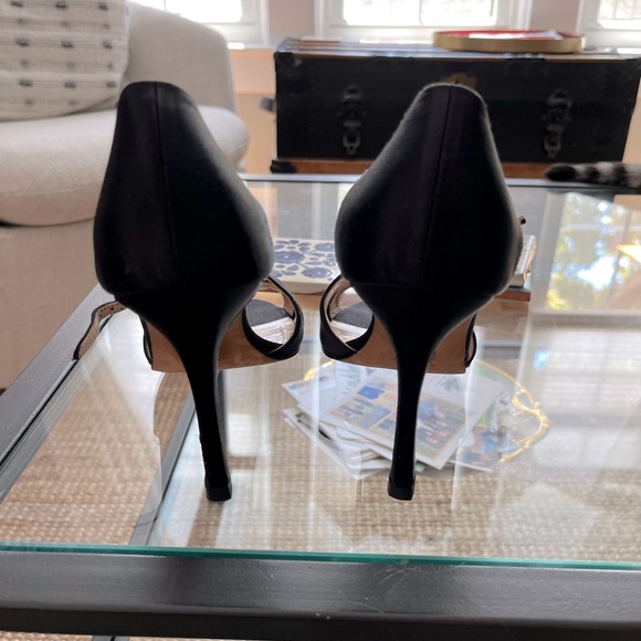 Manolo Blahnik Black Satin Peep Toe Stiletto Slingback Heels - Picture 3 of 15